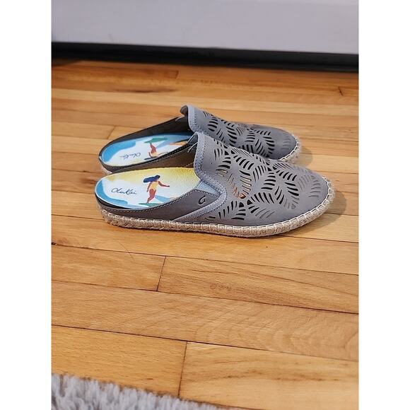 Olukai kipe’a ‘olu women’s 7 W slide sandals GRAY leather slip on Clogs - Picture 3 of 5